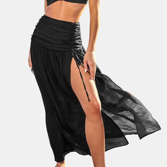 Women's Black Cover-Up Maxi Skirt - Cupshe - Picture 2 of 5
